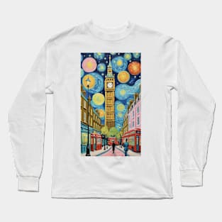 Starry Night Over Big Ben: Van Gogh Inspired Urban Skyline Long Sleeve T-Shirt